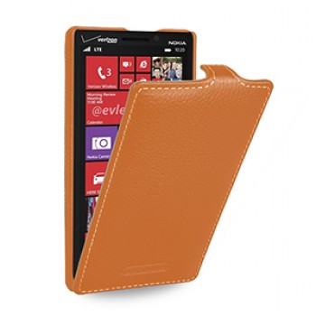 Кожаный чехол книжка вертикальная (нат. кожа) для Nokia Lumia 930 оранжевая