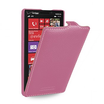 Кожаный чехол книжка вертикальная (нат. кожа) для Nokia Lumia 930 розовая