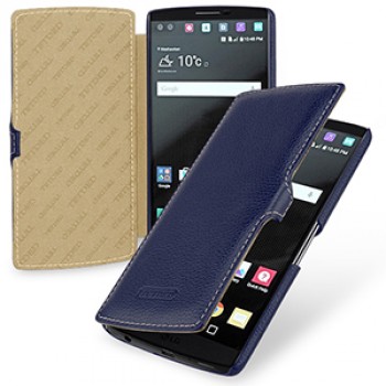 Кожаный чехол горизонтальная книжка (нат. кожа) с крепежной застежкой для LG V10 Синий