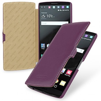 Кожаный чехол горизонтальная книжка (нат. кожа) с крепежной застежкой для LG V10 Фиолетовый