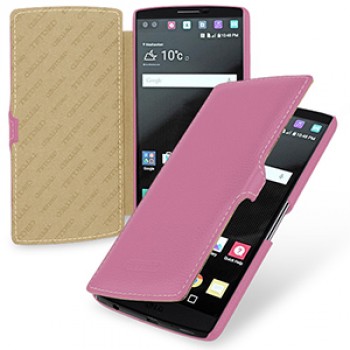 Кожаный чехол горизонтальная книжка (нат. кожа) с крепежной застежкой для LG V10 Розовый