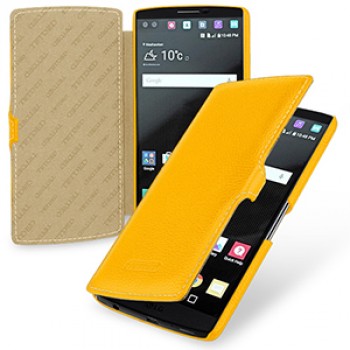 Кожаный чехол горизонтальная книжка (нат. кожа) с крепежной застежкой для LG V10 Желтый