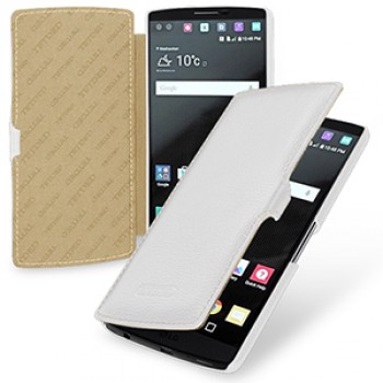 Кожаный чехол горизонтальная книжка (нат. кожа) с крепежной застежкой для LG V10 Белый