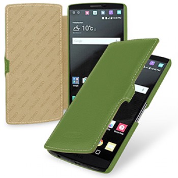 Кожаный чехол горизонтальная книжка (нат. кожа) с крепежной застежкой для LG V10 Зеленый