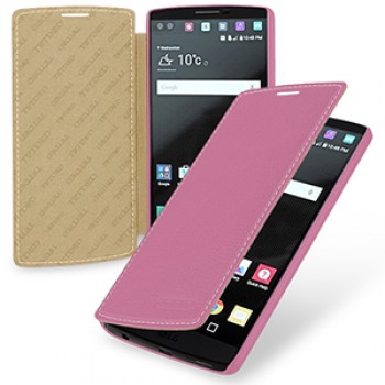 Кожаный чехол горизонтальная книжка (нат. кожа) для LG V10 Розовый