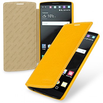Кожаный чехол горизонтальная книжка (нат. кожа) для LG V10 Желтый