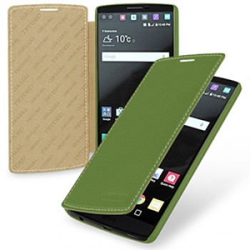 Кожаный чехол горизонтальная книжка (нат. кожа) для LG V10 Зеленый