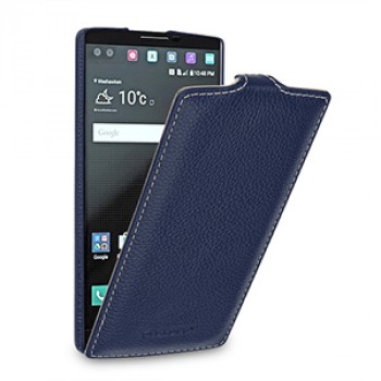 Кожаный чехол вертикальная книжка (нат. кожа) для LG V10 Синий
