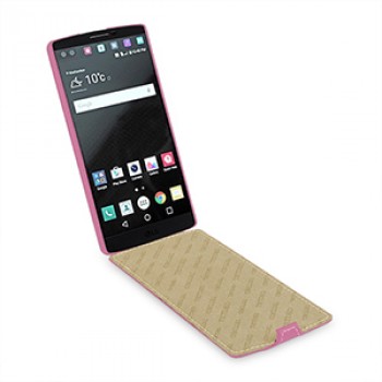 Кожаный чехол вертикальная книжка (нат. кожа) для LG V10 Розовый