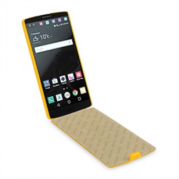 Кожаный чехол вертикальная книжка (нат. кожа) для LG V10 Желтый