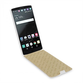 Кожаный чехол вертикальная книжка (нат. кожа) для LG V10 Белый