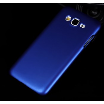 Пластиковый матовый чехол металлик для Samsung Galaxy J7 Синий