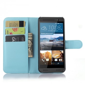 Чехол портмоне подставка на пластиковой основе с магнитной застежкой для HTC One ME Голубой