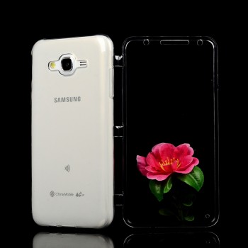 Двухкомпонентный силиконовый чехол горизонтальная книжка с акриловой полноразмерной транспарентной смарт крышкой для Samsung Galaxy J7 Серый