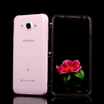 Двухкомпонентный силиконовый чехол горизонтальная книжка с акриловой полноразмерной транспарентной смарт крышкой для Samsung Galaxy J7 Розовый