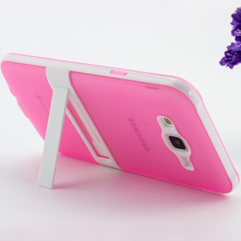 Двухкомпонентный силиконовый чехол с поликарбонатной накладкой с встроенной ножкой-подставкой для Samsung Galaxy J7 Розовый