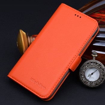 Кожаный чехол горизонтальная книжка (нат. кожа) с крепежной застежкой для ZTE Nubia Z9 Mini Оранжевый