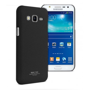 Пластиковый матовый непрозрачный чехол с повышенной шероховатостью для Samsung Galaxy J7 Черный