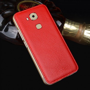 Двухкомпонентный чехол с металлическим бампером и поликарбонатной накладкой c поверхностью из нат. Кожи для Huawei Mate S Красный