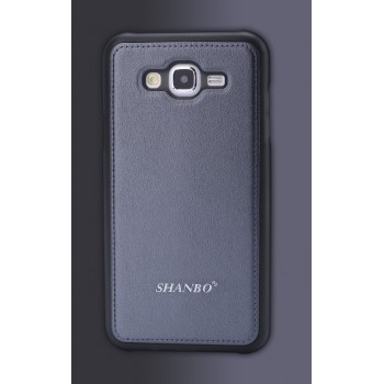 Силиконовый матовый чехол с с текстурным покрытием Кожа для Samsung Galaxy J7 Серый