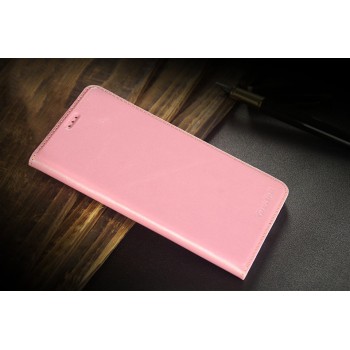 Кожаный чехол флип (премиум нат. вощеная Кожа) на пластиковой основе для Huawei Mate S Розовый