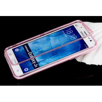 Двухкомпонентный силиконовый чехол горизонтальная книжка с акриловой полноразмерной транспарентной смарт крышкой для Samsung Galaxy J5 Розовый