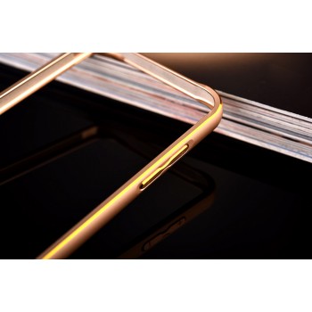 Металлический округлый бампер на пряжке с золотой окантовкой для Samsung Galaxy J5 Бежевый