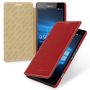 Кожаный чехол горизонтальная книжка (нат. кожа) для Microsoft Lumia 950 XL Красный