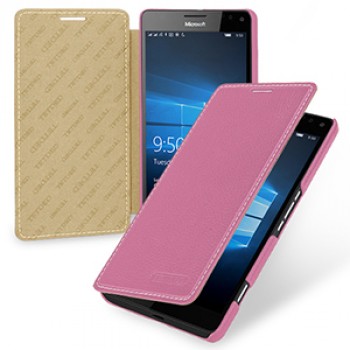 Кожаный чехол горизонтальная книжка (нат. кожа) для Microsoft Lumia 950 XL Розовый