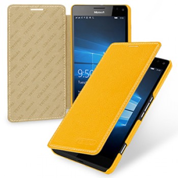 Кожаный чехол горизонтальная книжка (нат. кожа) для Microsoft Lumia 950 XL Желтый