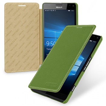 Кожаный чехол горизонтальная книжка (нат. кожа) для Microsoft Lumia 950 XL Зеленый