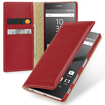 Кожаный премиум чехол портмоне (нат. кожа) для Sony Xperia Z5 Premium Красный