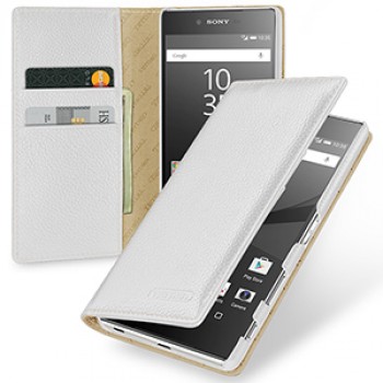 Кожаный премиум чехол портмоне (нат. кожа) для Sony Xperia Z5 Premium Белый