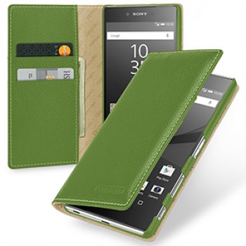 Кожаный премиум чехол портмоне (нат. кожа) для Sony Xperia Z5 Premium Зеленый