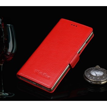 Кожаный чехол портмоне подставка (премиум нат. Кожа) на пластиковой основе на магнитной защелке для Samsung Galaxy J5 Красный