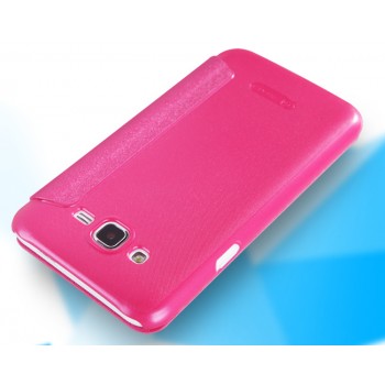 Чехол флип на пластиковой нескользящей премиум основе с окном вызова для Samsung Galaxy J5 Пурпурный