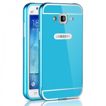 Двухкомпонентный чехол с металлическим бампером и поликарбонатной накладкой с отверстием для логотипа для Samsung Galaxy J5 Голубой