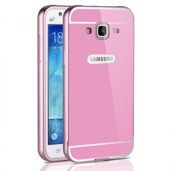 Двухкомпонентный чехол с металлическим бампером и поликарбонатной накладкой с отверстием для логотипа для Samsung Galaxy J5 Розовый