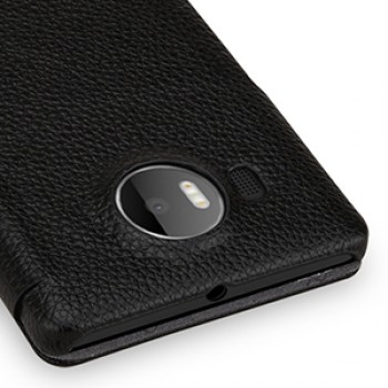 Кожаный чехол горизонтальная книжка (нат. кожа) с крепежной застежкой для Microsoft Lumia 950 XL Черный
