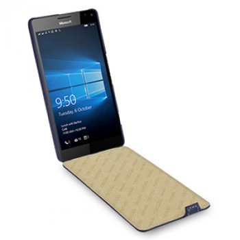 Кожаный чехол вертикальная книжка (нат. кожа) для Microsoft Lumia 950 XL Синий