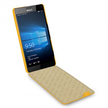 Кожаный чехол вертикальная книжка (нат. кожа) для Microsoft Lumia 950 XL Желтый