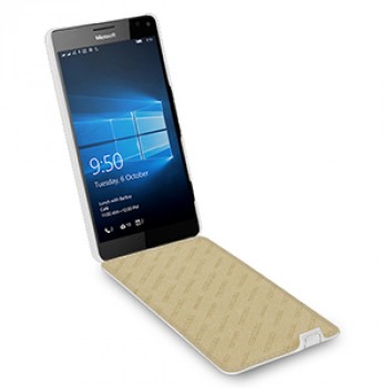 Кожаный чехол вертикальная книжка (нат. кожа) для Microsoft Lumia 950 XL Белый