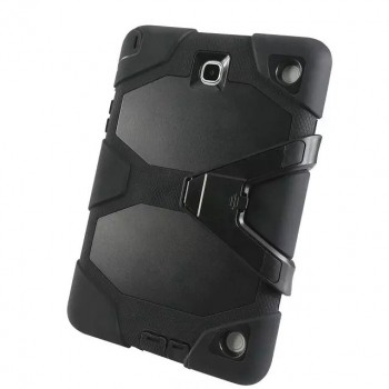 Противоударный двухкомпонентный силиконовый чехол с поликарбонатными вставками для экстрим защиты и ножкой-подставкой для Samsung Galaxy Tab A 9.7 Черный