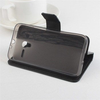 Глянцевый чехол портмоне подставка на силиконовой основе с защелкой с отделением для карт для Alcatel One Touch Pixi 3 (4.5) Черный