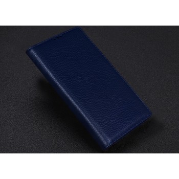 Кожаный чехол портмоне (нат. кожа) с крепежной застежкой для Blackberry Priv Синий