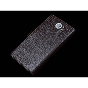 Кожаный чехол портмоне (нат. кожа крокодила) для Blackberry Priv Коричневый
