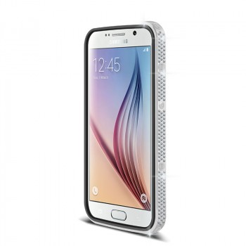 Дизайнерский металлический бампер с инкрустацией стразами и магнитным съемным флипом подставкой с окном вызова и свайпом для Samsung Galaxy S6 Белый