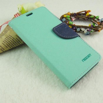 Текстурный чехол портмоне на силиконовой основе с дизайнерской застежкой для Samsung Galaxy A3 Голубой