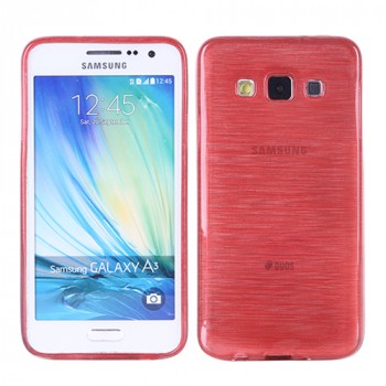 Силиконовый матовый непрозрачный чехол текстура Металл для Samsung Galaxy A3 Красный