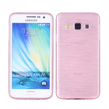 Силиконовый матовый непрозрачный чехол текстура Металл для Samsung Galaxy A3 Розовый